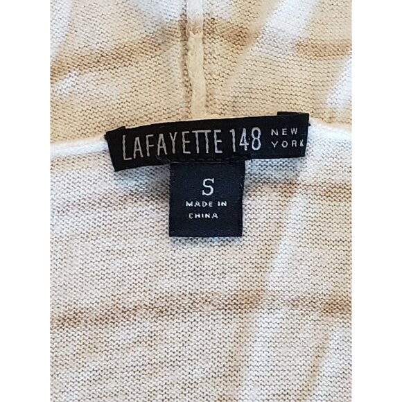 Lafayette 148 Hooded Sweater Womens S Lightweight White Stripe Wool Blend Resort - Picture 8 of 10